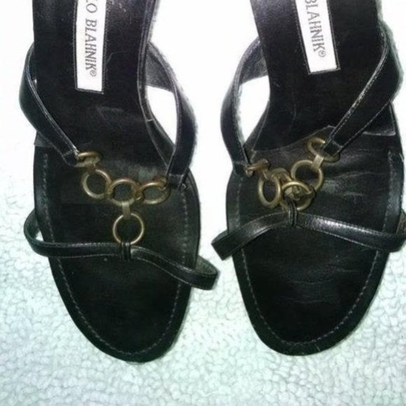 MANOLO BLAHNIK Black Sandals 7.5 - Picture 2 of 8